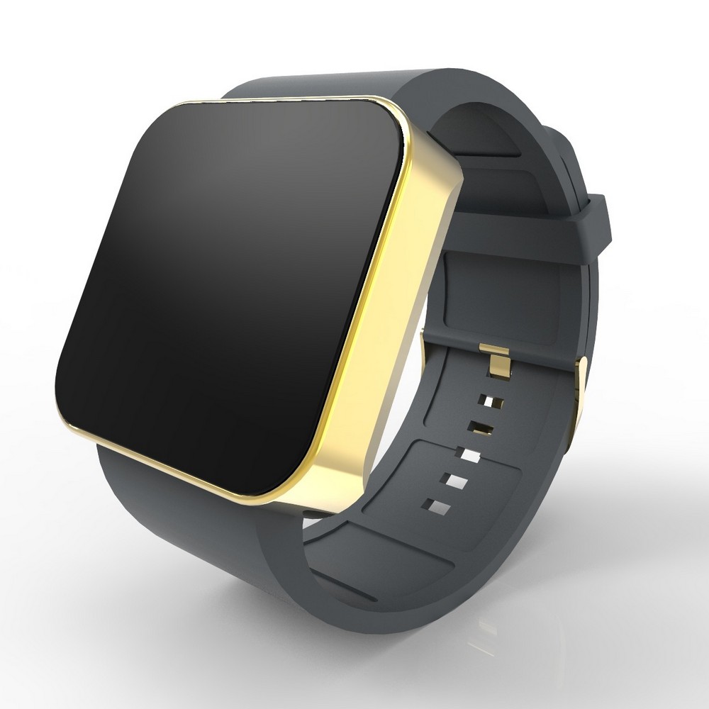 Cool Watch Saat - Gold Shiny Dokunmatik Kasa - Gri Kayış Unisex