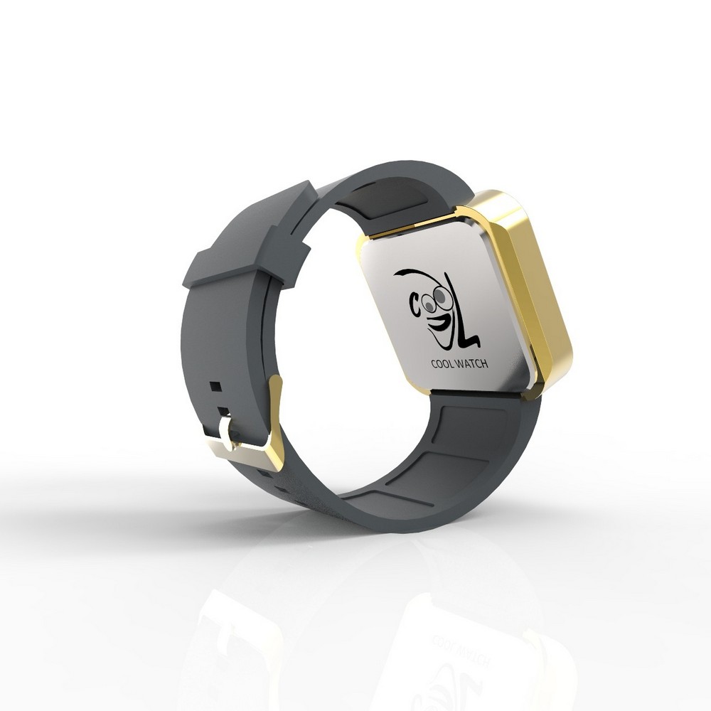 Cool Watch Saat - Gold Shiny Dokunmatik Kasa - Gri Kayış Unisex