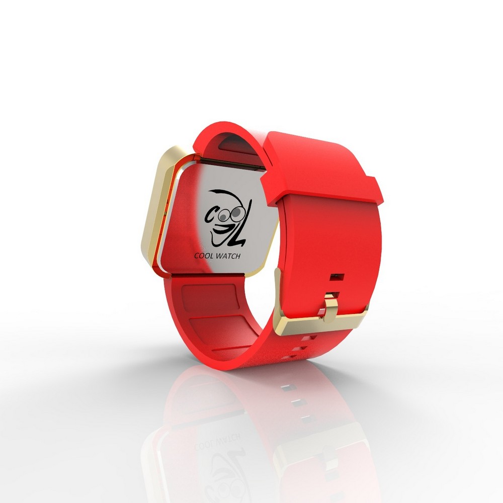 Cool Watch Saat - Gold Shiny Dokunmatik Kasa - Kırmızı Kayış Unisex