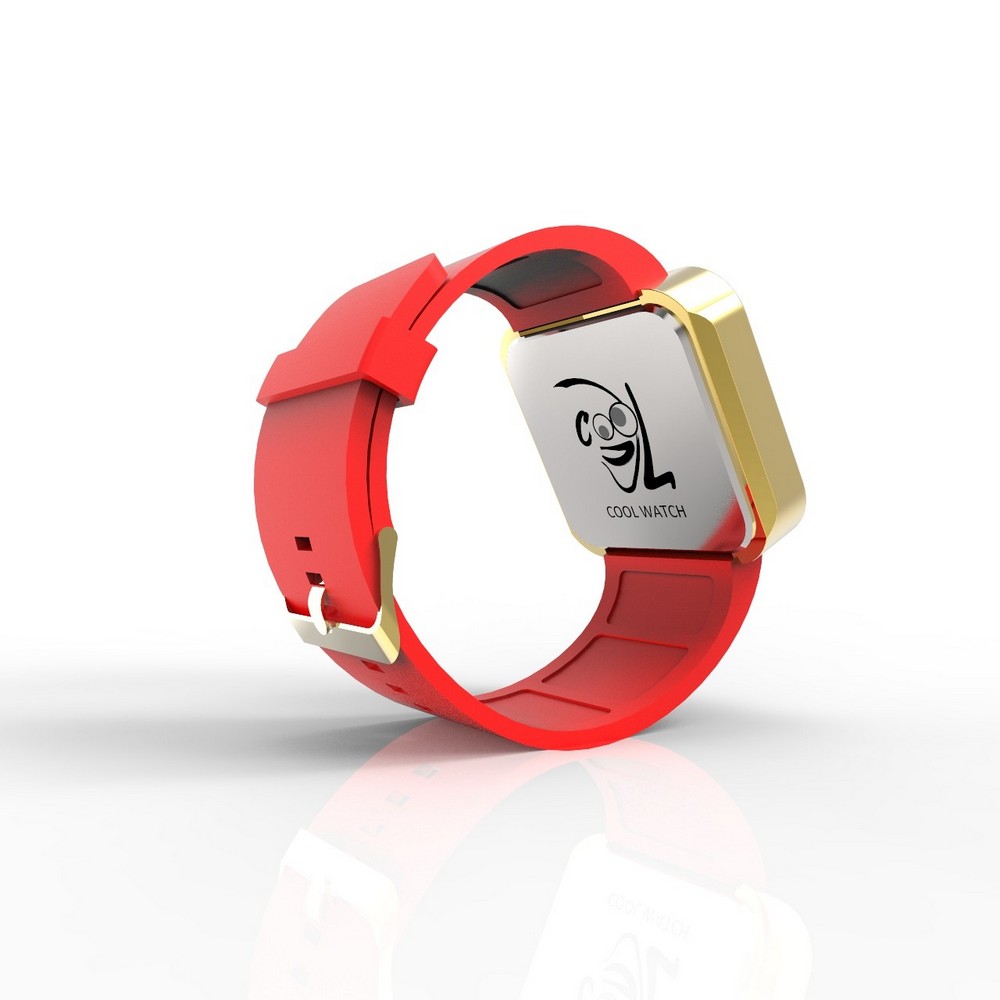 Cool Watch Saat - Gold Shiny Dokunmatik Kasa - Kırmızı Kayış Unisex