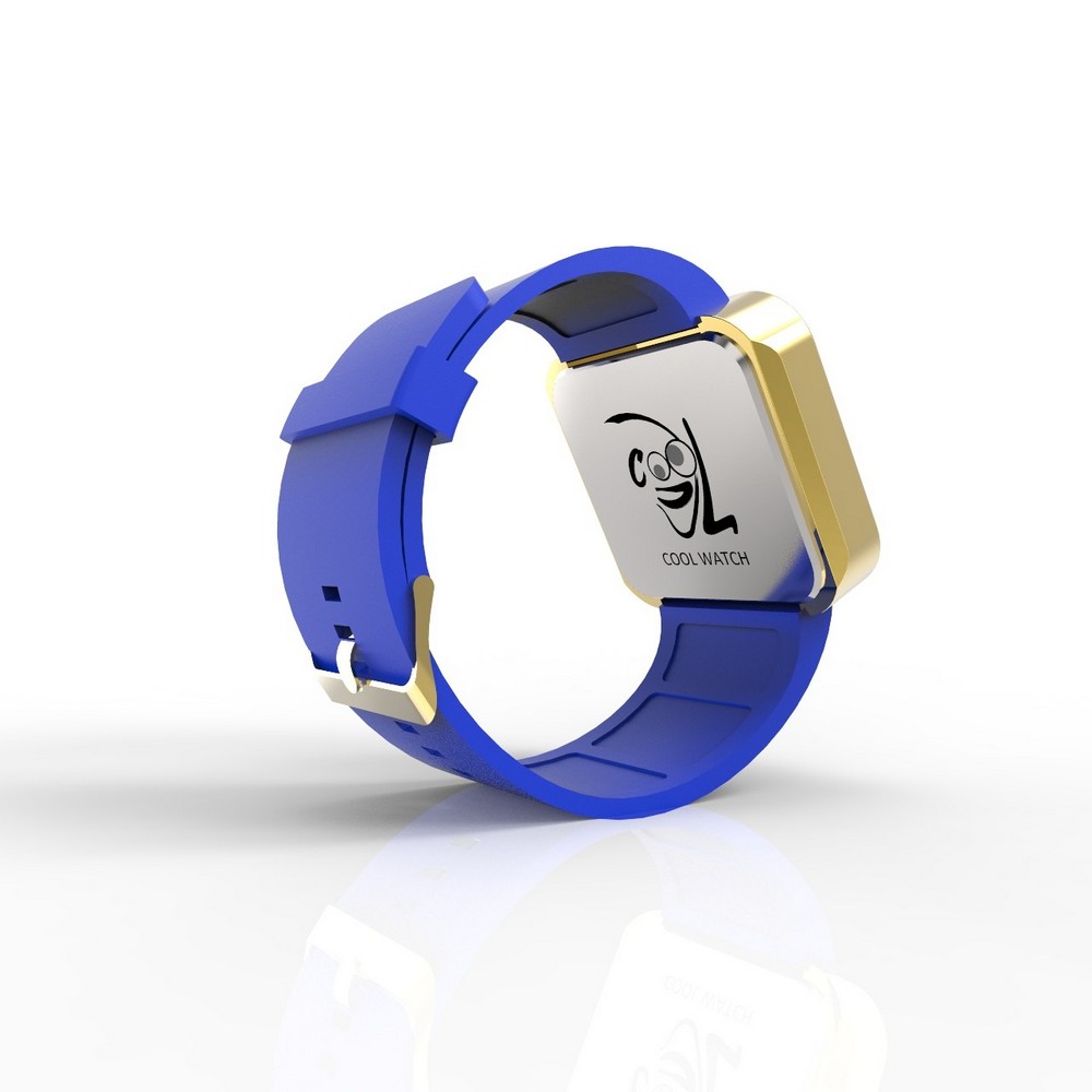 Cool Watch Saat - Gold Shiny Dokunmatik Kasa - Mavi Kayış Unisex