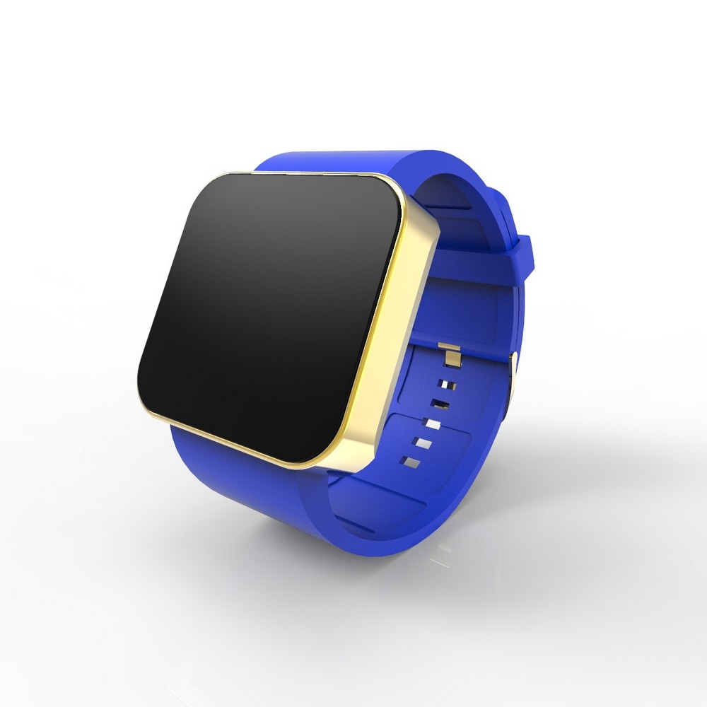 Cool Watch Saat - Gold Shiny Dokunmatik Kasa - Mavi Kayış Unisex