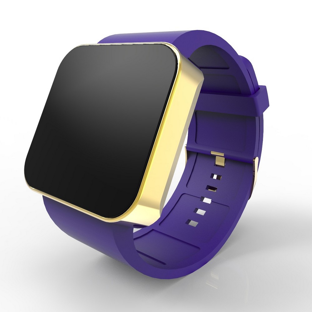 Cool Watch Saat - Gold Shiny Dokunmatik Kasa - Mor Kayış Unisex