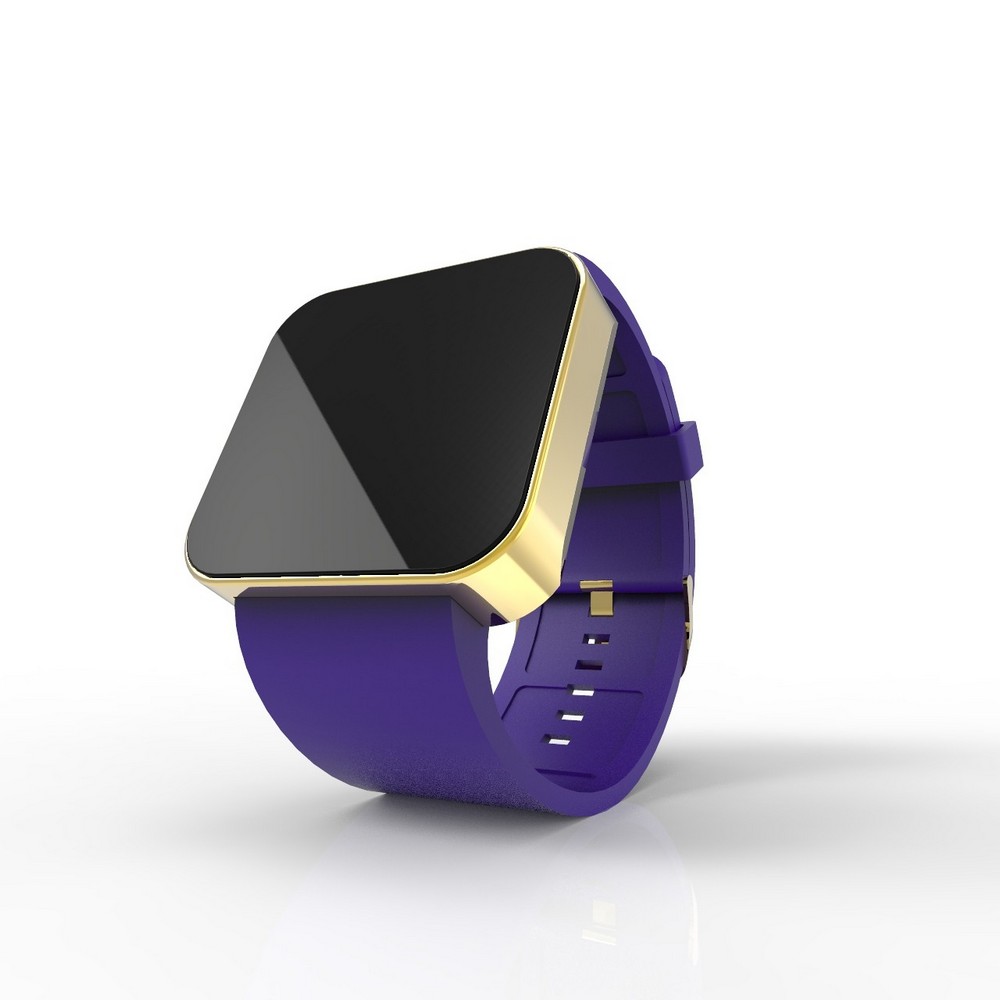 Cool Watch Saat - Gold Shiny Dokunmatik Kasa - Mor Kayış Unisex