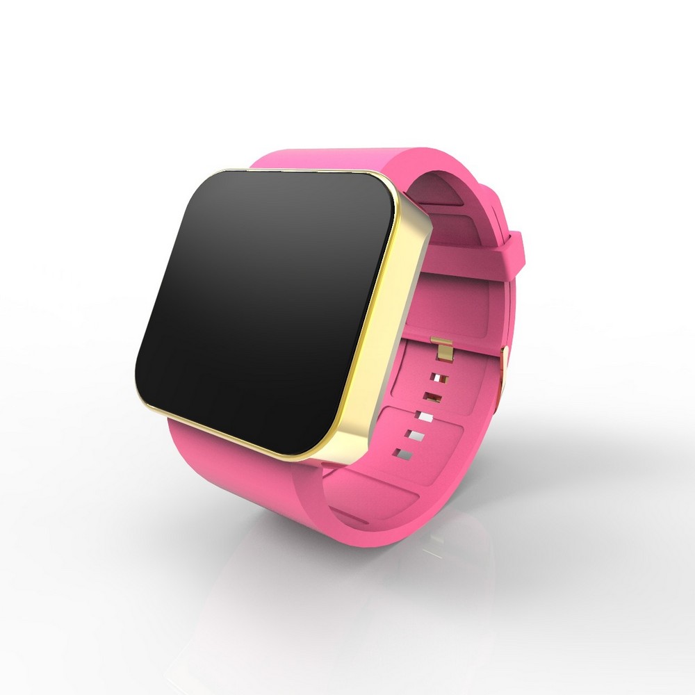 Cool Watch Saat - Gold Shiny Dokunmatik Kasa - Pembe Kayış Unisex