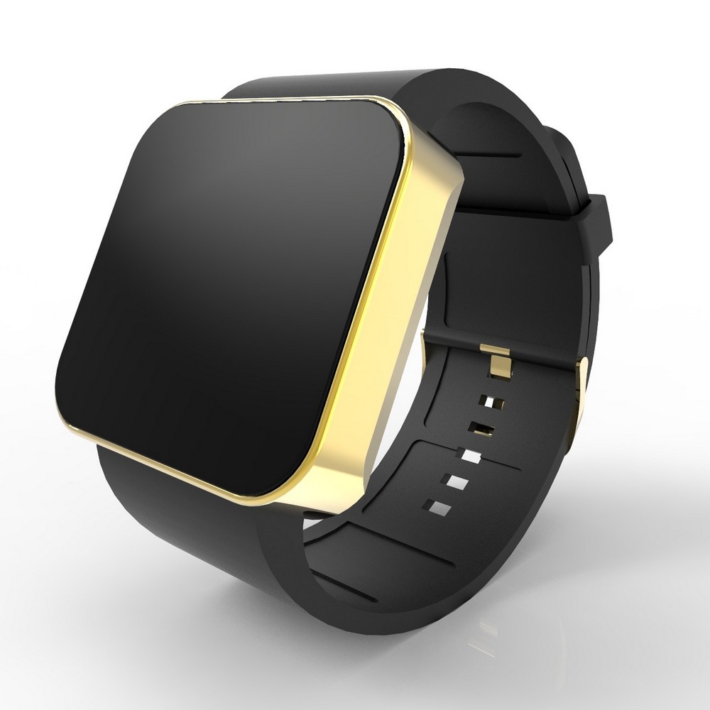 Cool Watch Saat - Gold Shiny Dokunmatik Kasa - Siyah Kayış Unisex