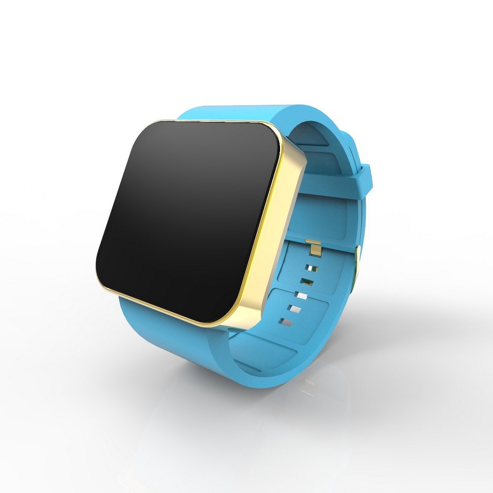 Cool Watch Saat - Gold Shiny Dokunmatik Kasa - Turkuaz Kayış Unisex
