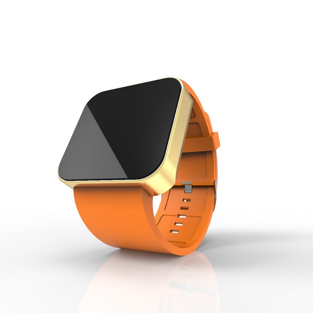 Cool Watch Saat - Gold Shiny Dokunmatik Kasa - Turuncu Kayış Unisex