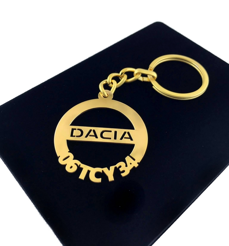 Kişiye Özel - Metal Dacia - Gold Plaka Anahtarlık Gerçek Altın Kaplama