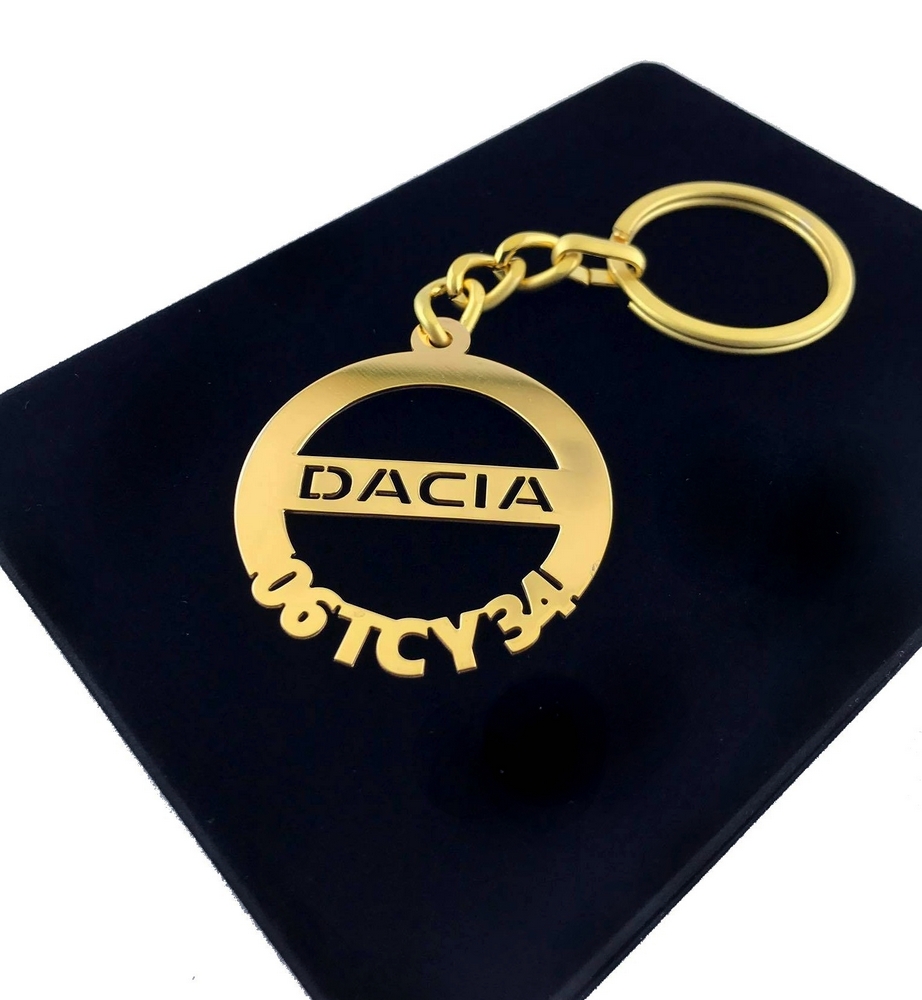 Kişiye Özel - Metal Dacia - Gold Plaka Anahtarlık Gerçek Altın Kaplama