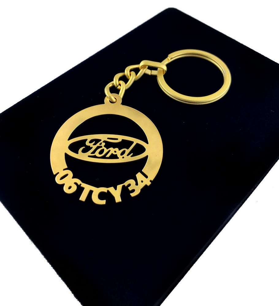 Kişiye Özel - Metal Ford - Gold Plaka Anahtarlık Gerçek Altın Kaplama