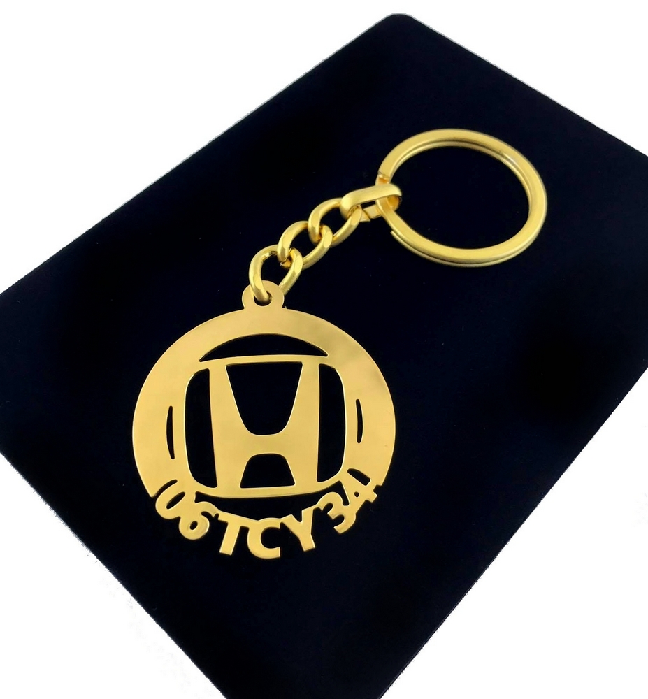 Kişiye Özel - Metal Honda - Gold Plaka Anahtarlık Gerçek Altın Kaplama