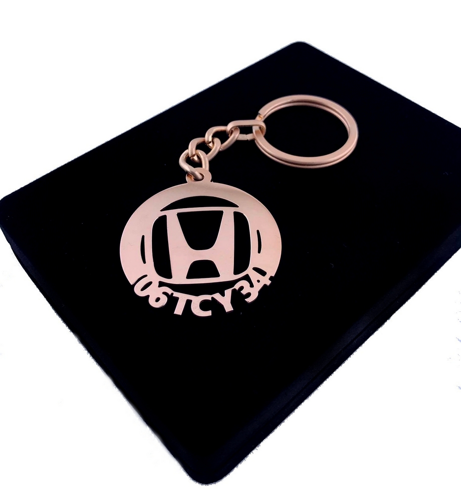 Kişiye Özel - Metal Honda - Rose Plaka Anahtarlık Gerçek Altın Kaplama