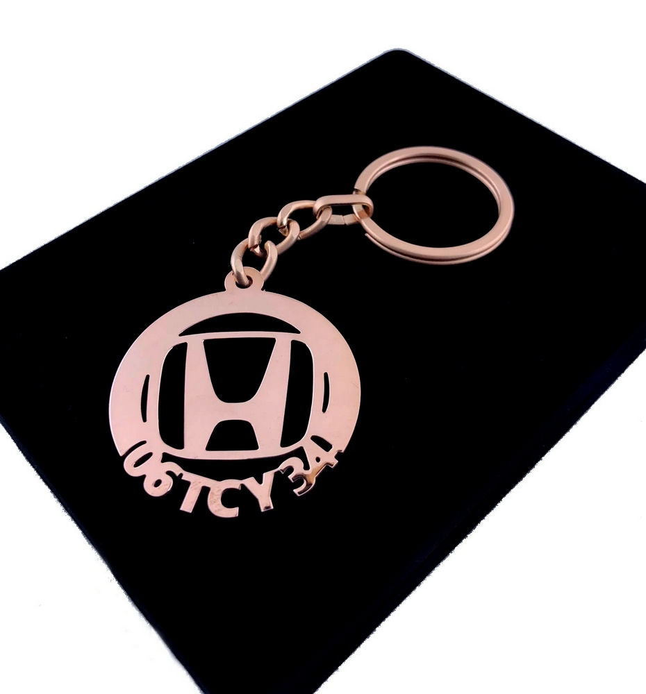 Kişiye Özel - Metal Honda - Rose Plaka Anahtarlık Gerçek Altın Kaplama