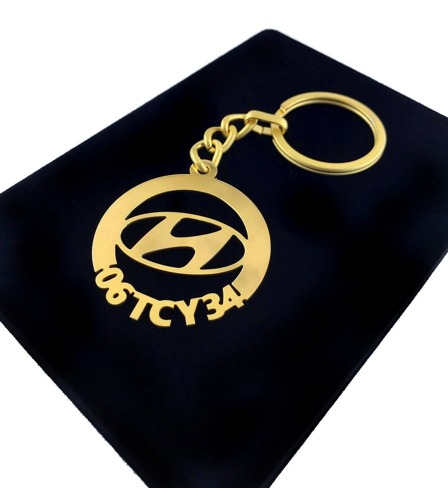 Kişiye Özel - Metal Hyundai - Gold Plaka Anahtarlık Gerçek Altın Kaplama
