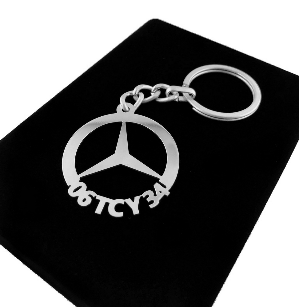 Kişiye Özel - Metal Mercedes Benz - Gümüş Anahtarlık Gerçek Gümüş Kaplama