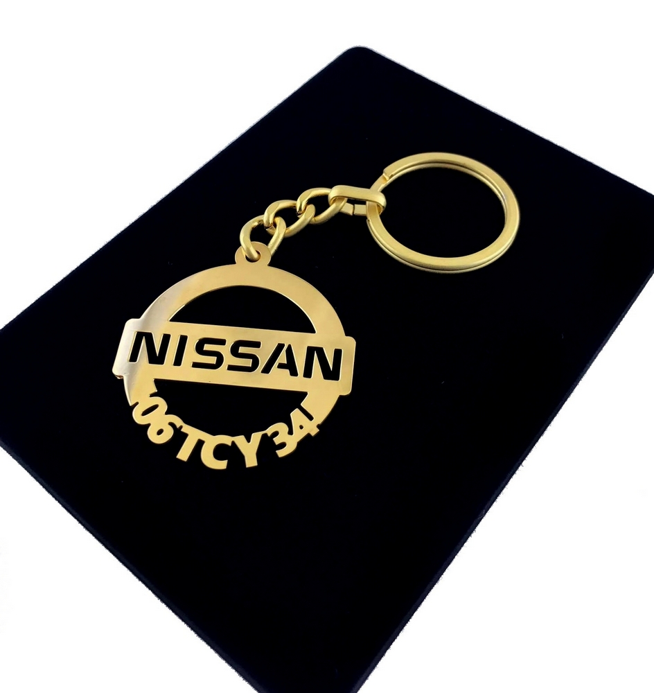 Kişiye Özel - Metal Nissan - Gold Plaka Anahtarlık Gerçek Altın Kaplama