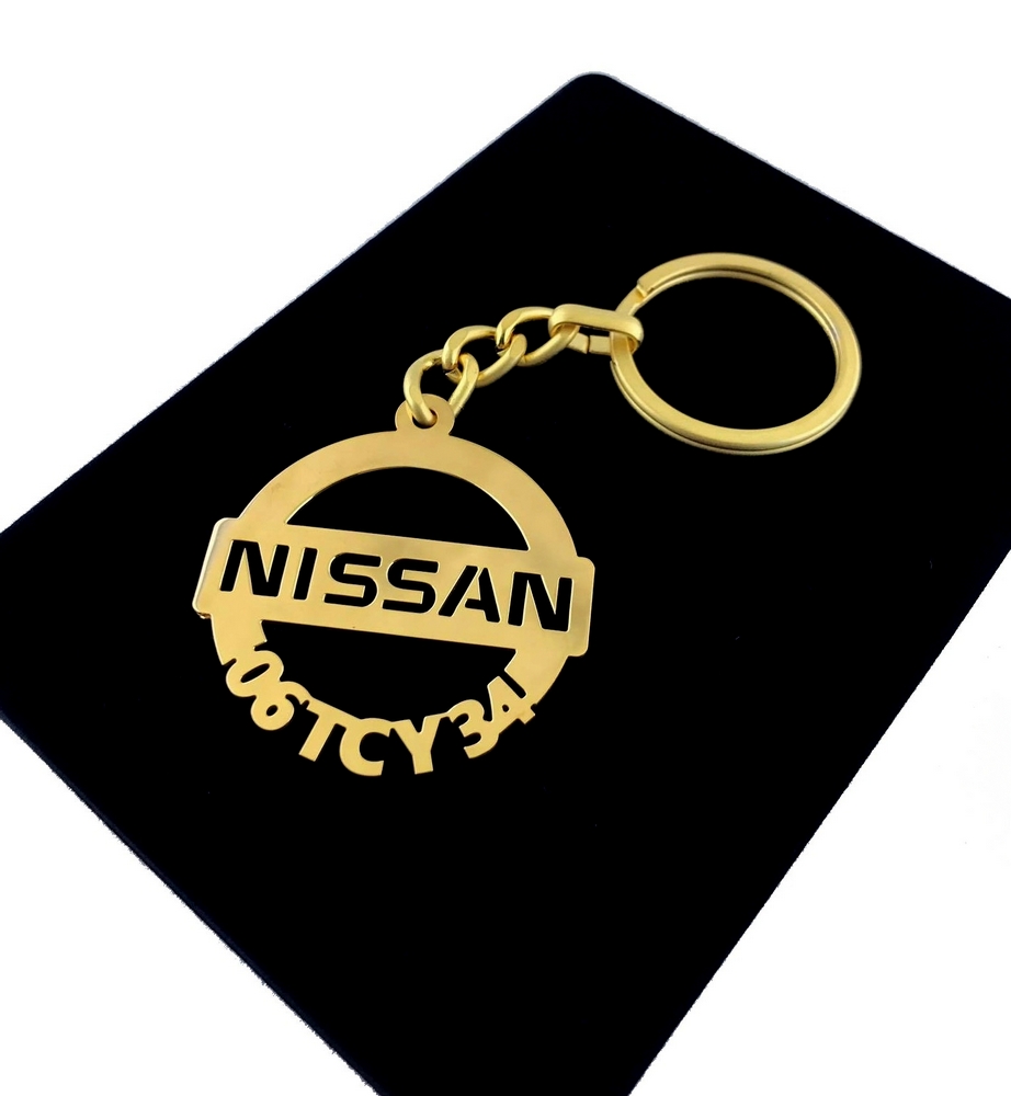 Kişiye Özel - Metal Nissan - Gold Plaka Anahtarlık Gerçek Altın Kaplama