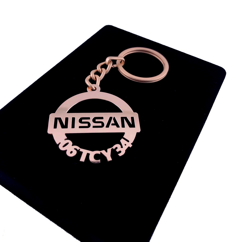 Kişiye Özel - Metal Nissan - Rose Plaka Anahtarlık Gerçek Altın Kaplama