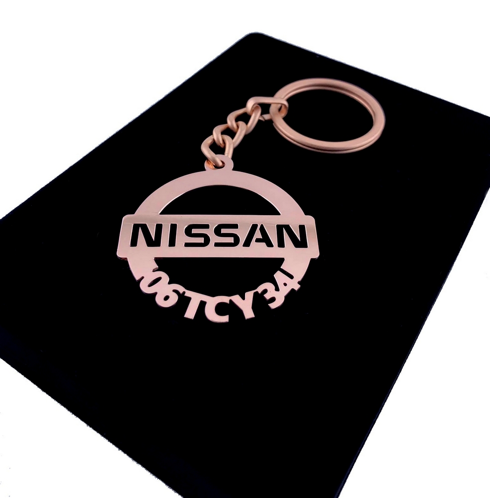 Kişiye Özel - Metal Nissan - Rose Plaka Anahtarlık Gerçek Altın Kaplama