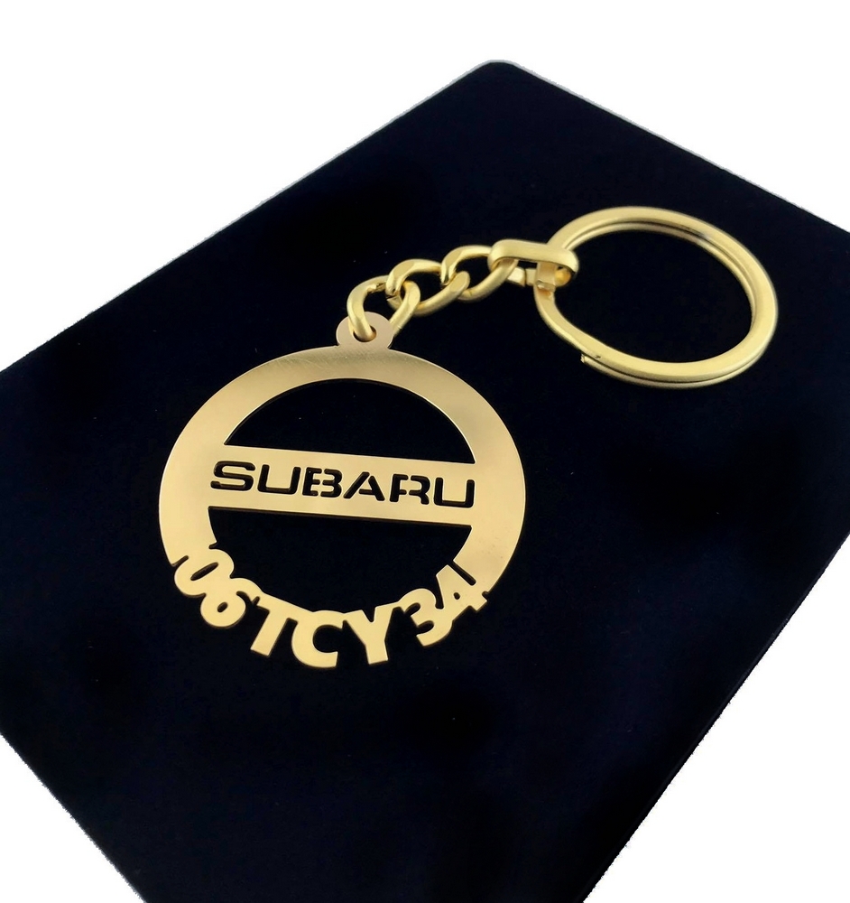 Kişiye Özel - Metal Subaru - Gold Plaka Anahtarlık Gerçek Altın Kaplama