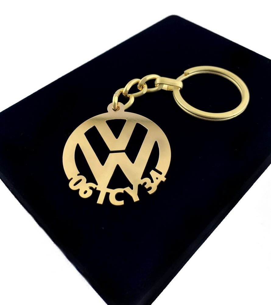 Kişiye Özel - Metal Volkwagen - Gold Plaka Anahtarlık Gerçek Altın Kaplama