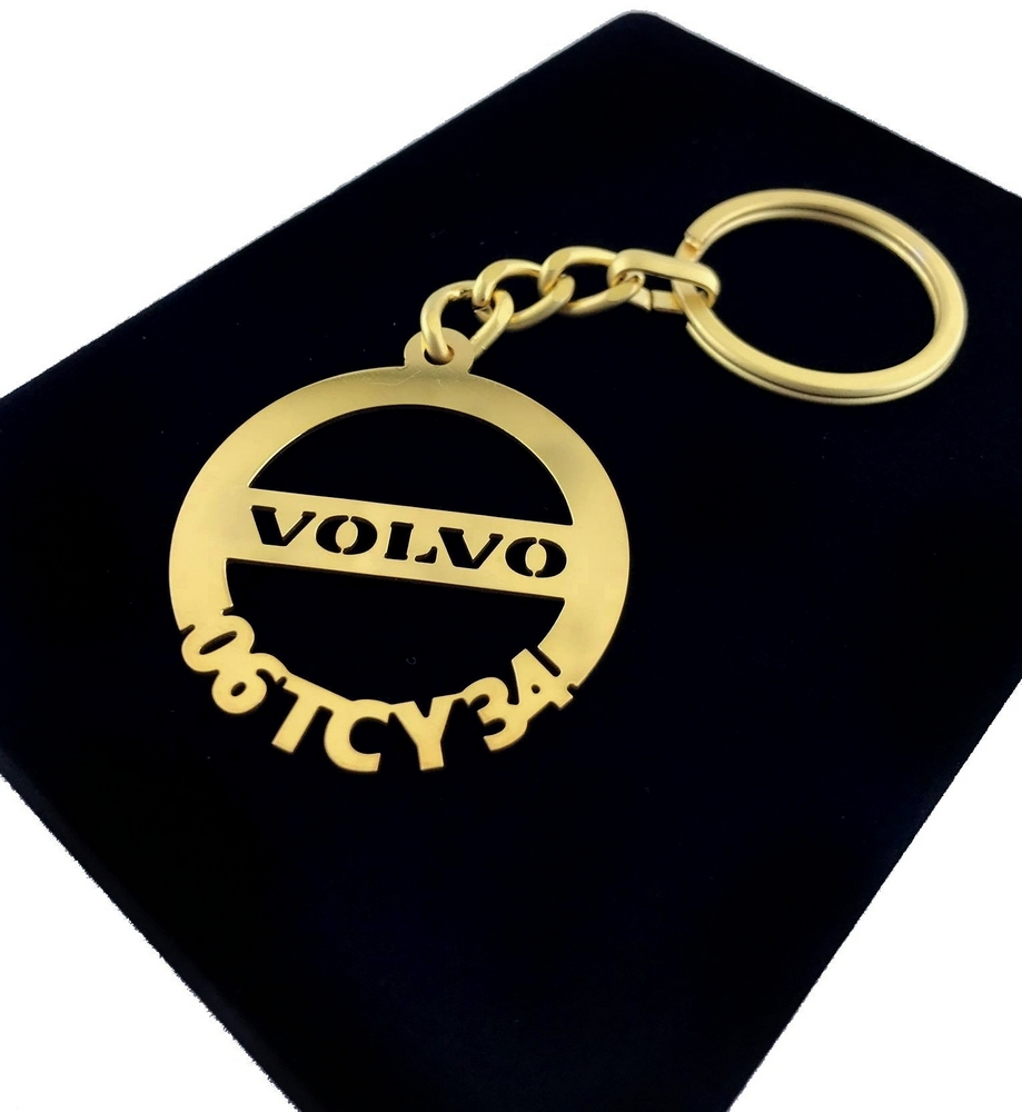 Kişiye Özel - Metal Volvo - Gold Plaka Anahtarlık Gerçek Altın Kaplama